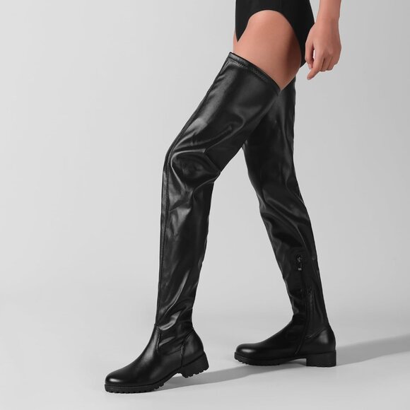 Black Thigh High Boots Women Over the Knee Leather Zipper Party Shoes - Picture 6 of 6